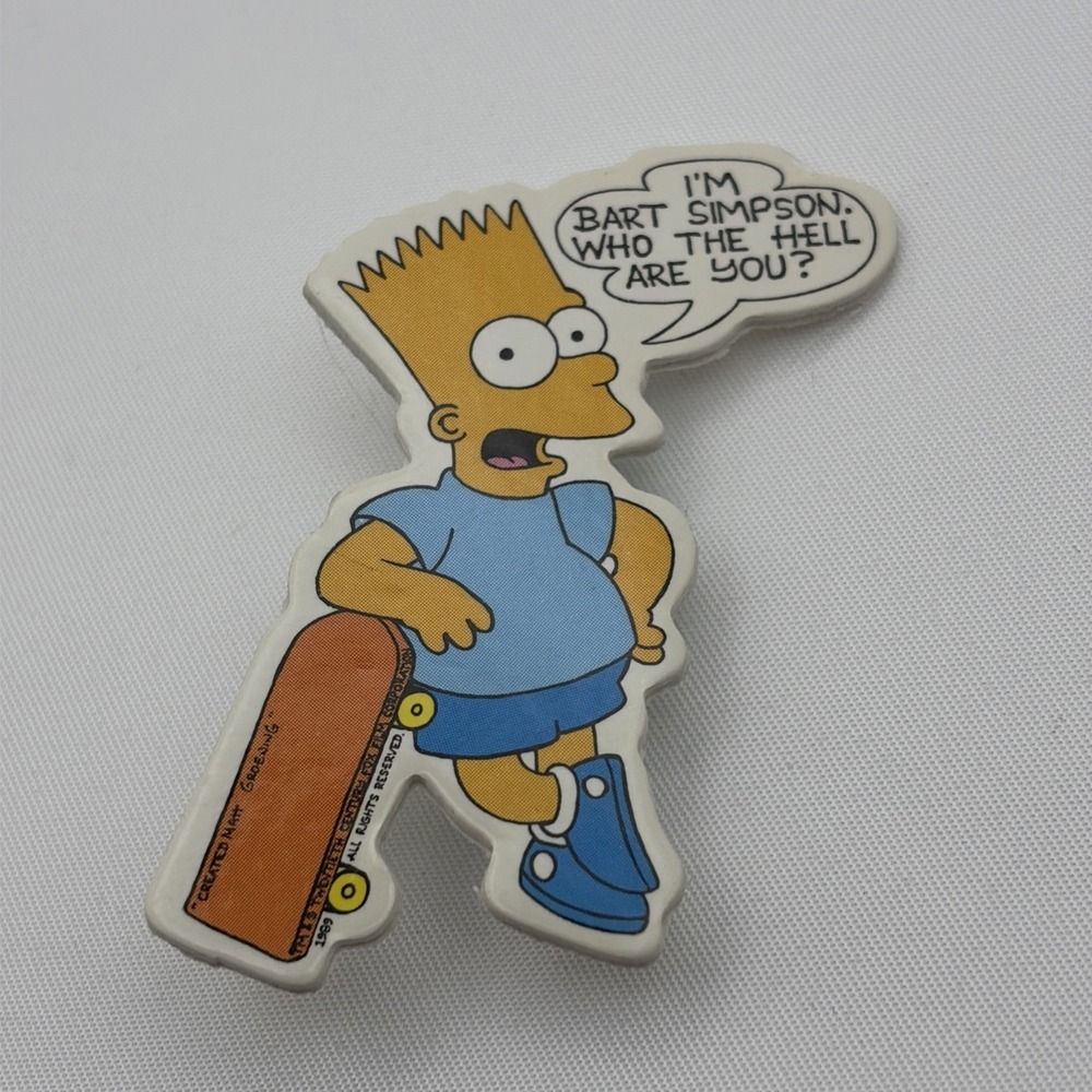 Vintage 1989 The Simpsons Bart Simpson Quote Skateboard Cardboard Cartoon Pin - Picture 1 of 3